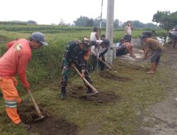 Gotong Royong Bersihkan Bahu Jalan, Babinsa Pasirharjo Ajak Warga Wujudkan Lingkungan Asri