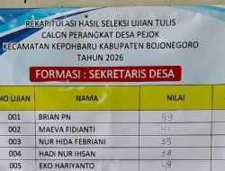 Dugaan Kejanggalan Hasil Tes Perangkat Desa Pejok Kepohbaru Disorot, Selisih Nilai Peserta Jadi Pertanyaan